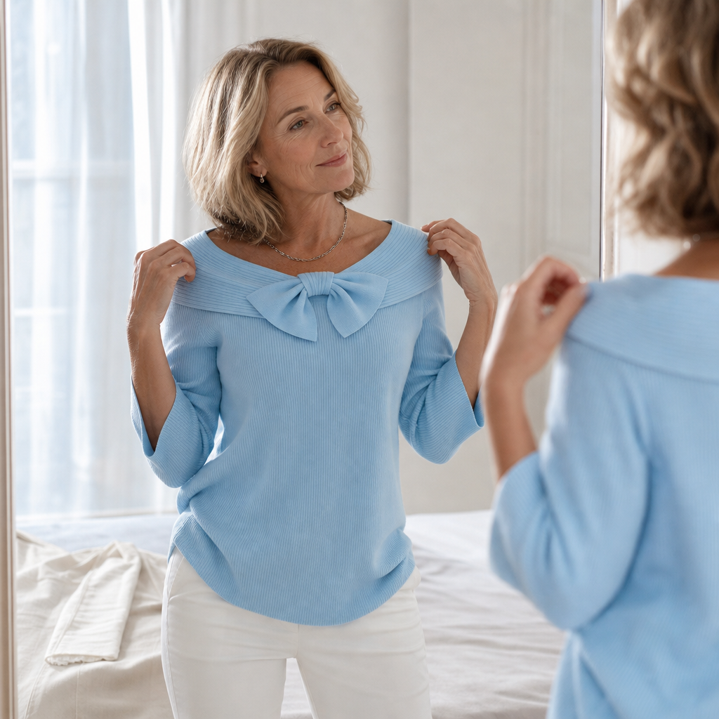 Alivia | Soft Bow-Neck Ribbed Sweater