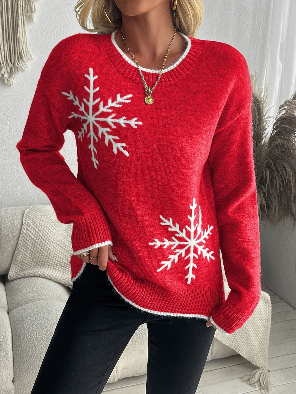 Alyson | Cozy Snowflake Jacquard Sweater
