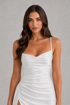 Annabel | Draped Ruched Satin-Look Maxi Dress