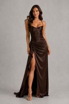 Annabel | Draped Ruched Satin-Look Maxi Dress