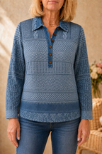 Annalise | Textured Denim-Trim Blouse