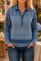 Annalise | Textured Denim-Trim Blouse