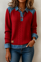 Annalise | Textured Denim-Trim Blouse