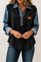 Annalise | Textured Denim-Trim Blouse