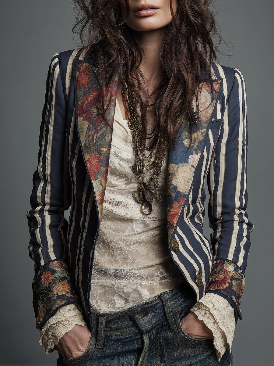 Anne | Floral Print Structured Shoulder Blazer