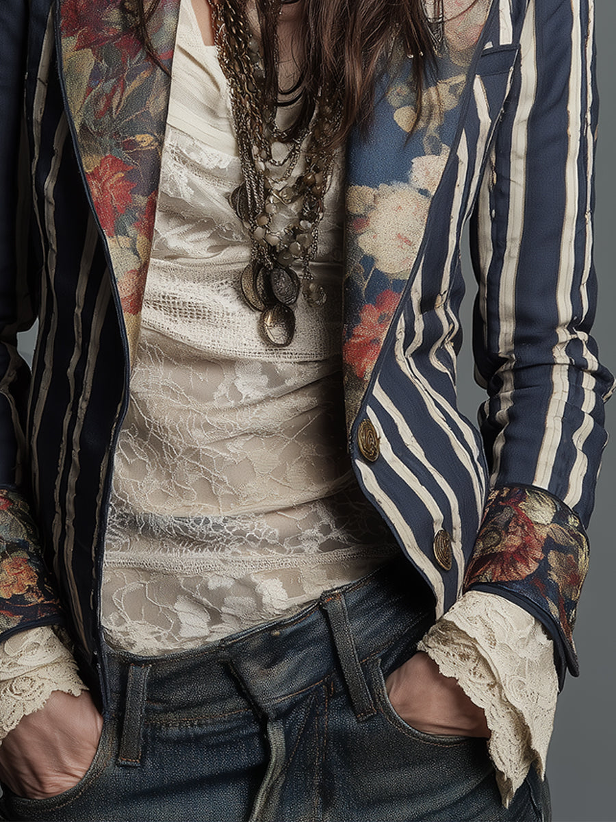 Anne | Floral Print Structured Shoulder Blazer