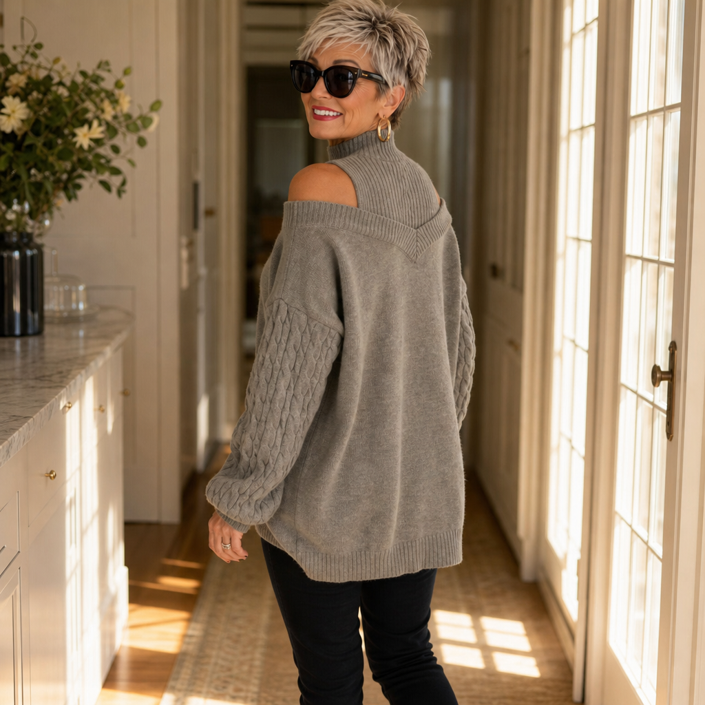 Ava | Cozy Off-Shoulder Cable-Knit Sweater