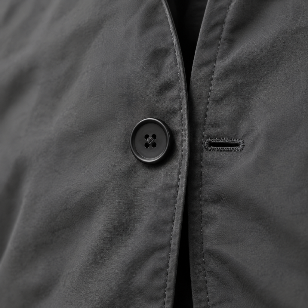 Axel button-front coat – fabric and button close-up (Gray)