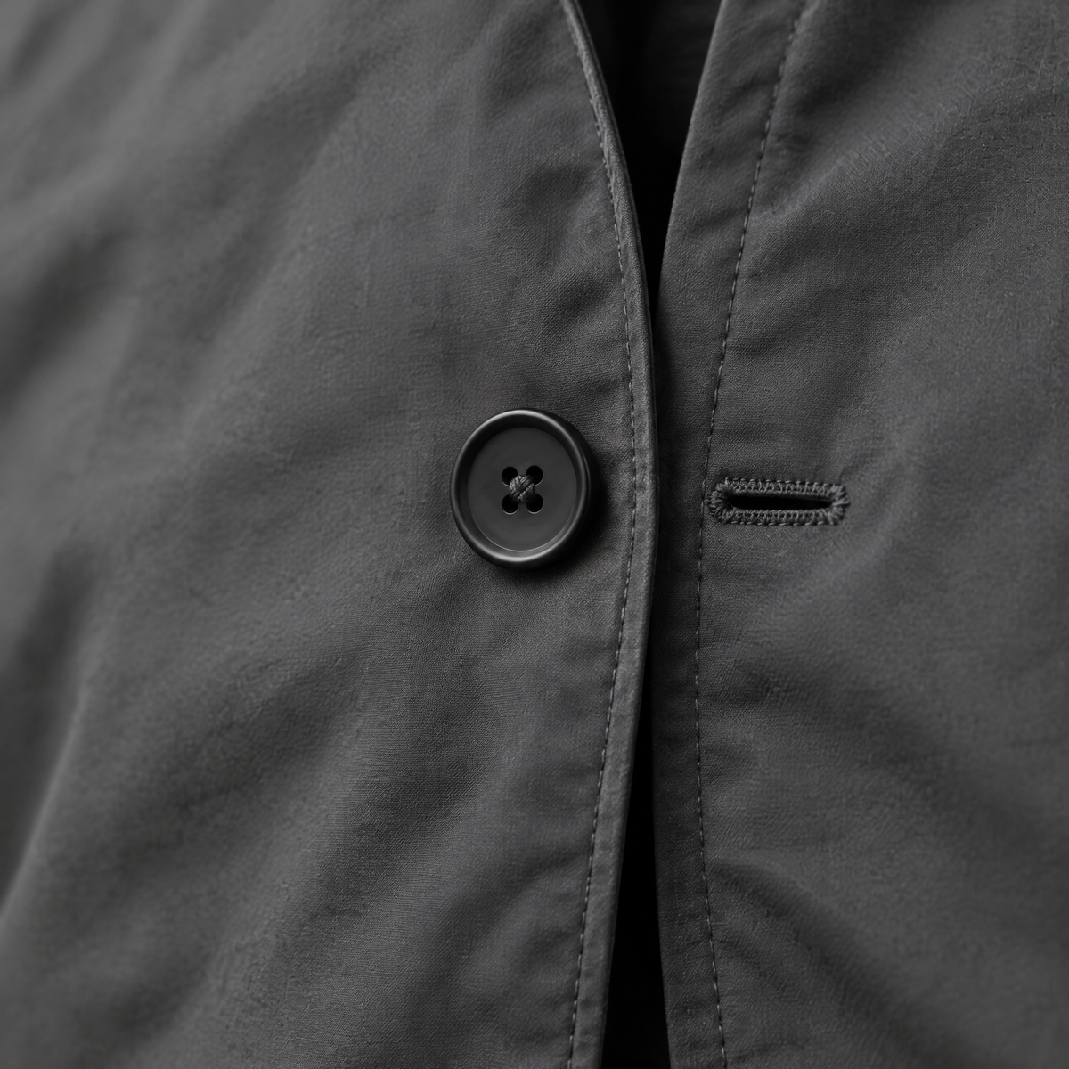 Axel button-front coat – fabric and button close-up (Gray)