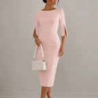 Brenda | Pearl-Trim Slit Sleeve Pencil Midi Dress