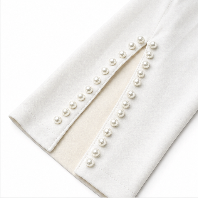 Brenda | Pearl-Trim Slit Sleeve Pencil Midi Dress