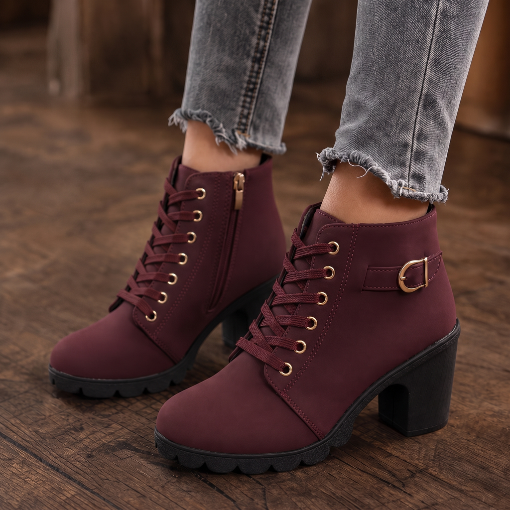 Carol | Classic Buckle Lace-Up Ankle Boots