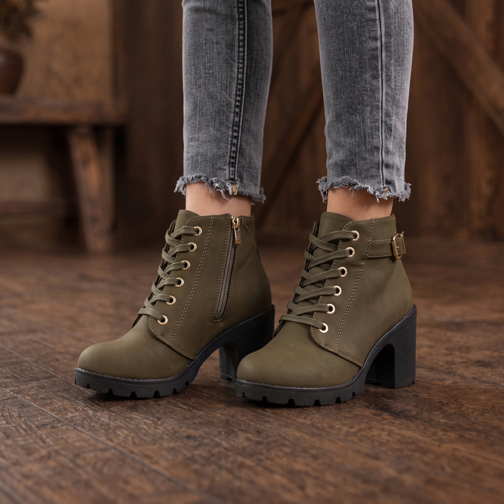 Carol | Classic Buckle Lace-Up Ankle Boots
