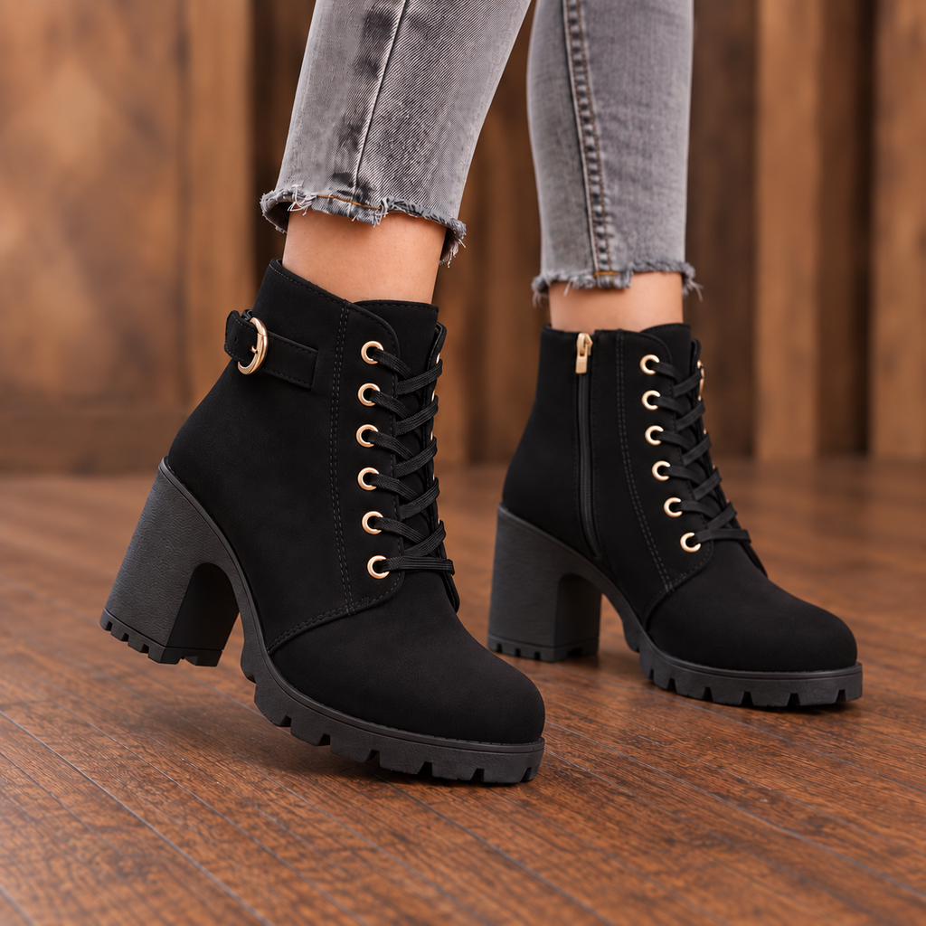 Carol | Classic Buckle Lace-Up Ankle Boots