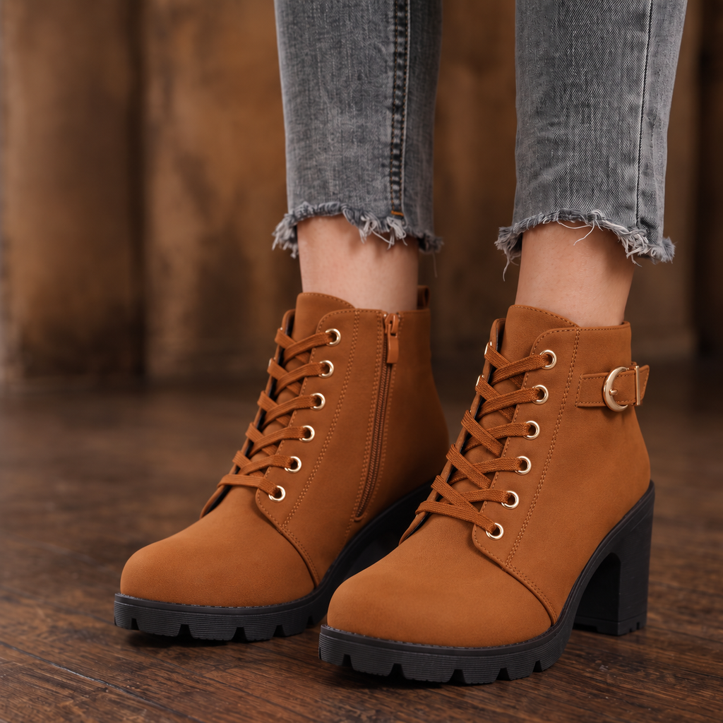 Carol | Classic Buckle Lace-Up Ankle Boots