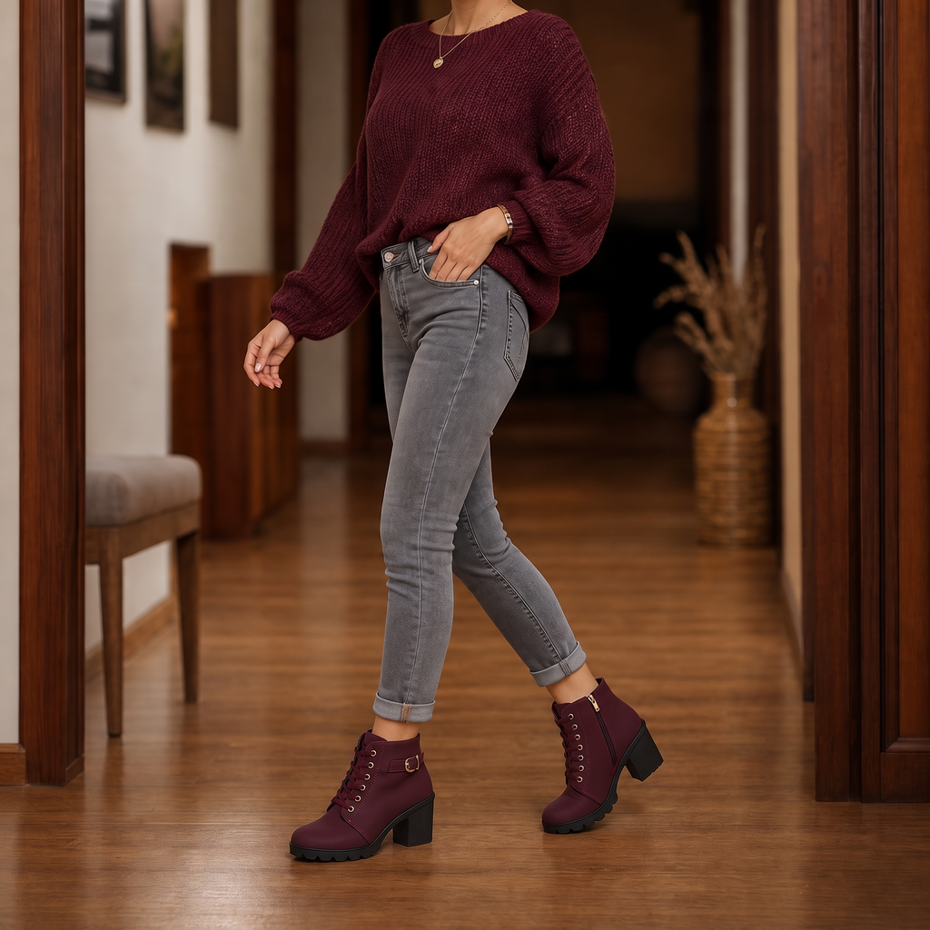 Carol | Classic Buckle Lace-Up Ankle Boots