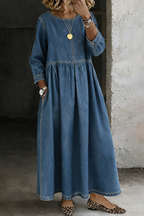 Carolyn | Round Neck Long Sleeve Denim Dress