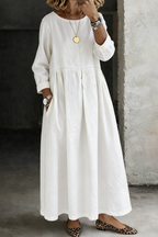 Carolyn | Round Neck Long Sleeve Denim Dress