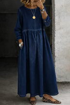 Carolyn | Round Neck Long Sleeve Denim Dress