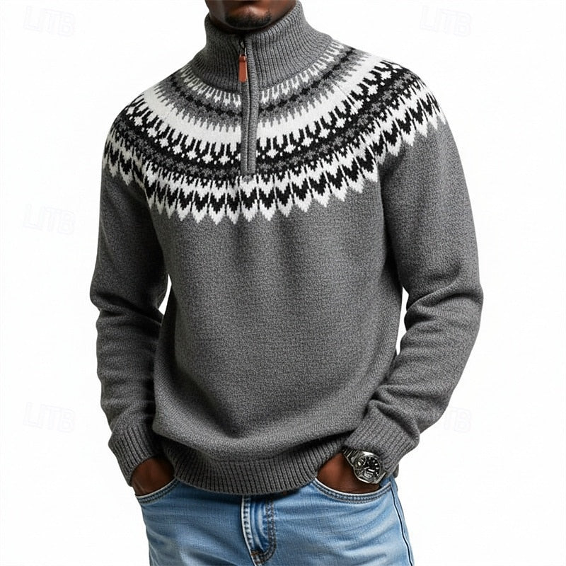 Carson | Patterned Quarter-Zip Knit Collar Sweater