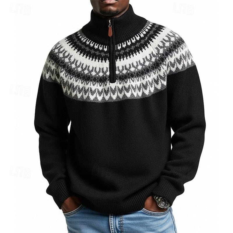 Carson | Patterned Quarter-Zip Knit Collar Sweater