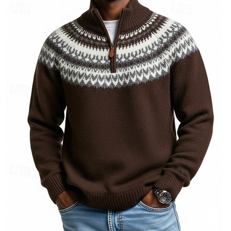 Carson | Patterned Quarter-Zip Knit Collar Sweater