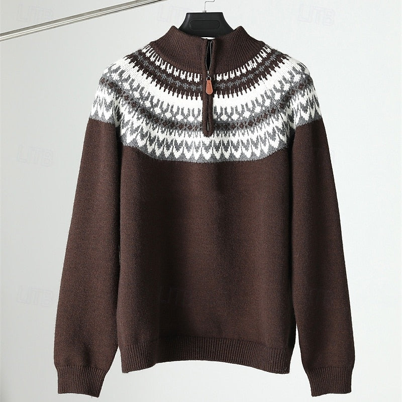 Carson | Patterned Quarter-Zip Knit Collar Sweater