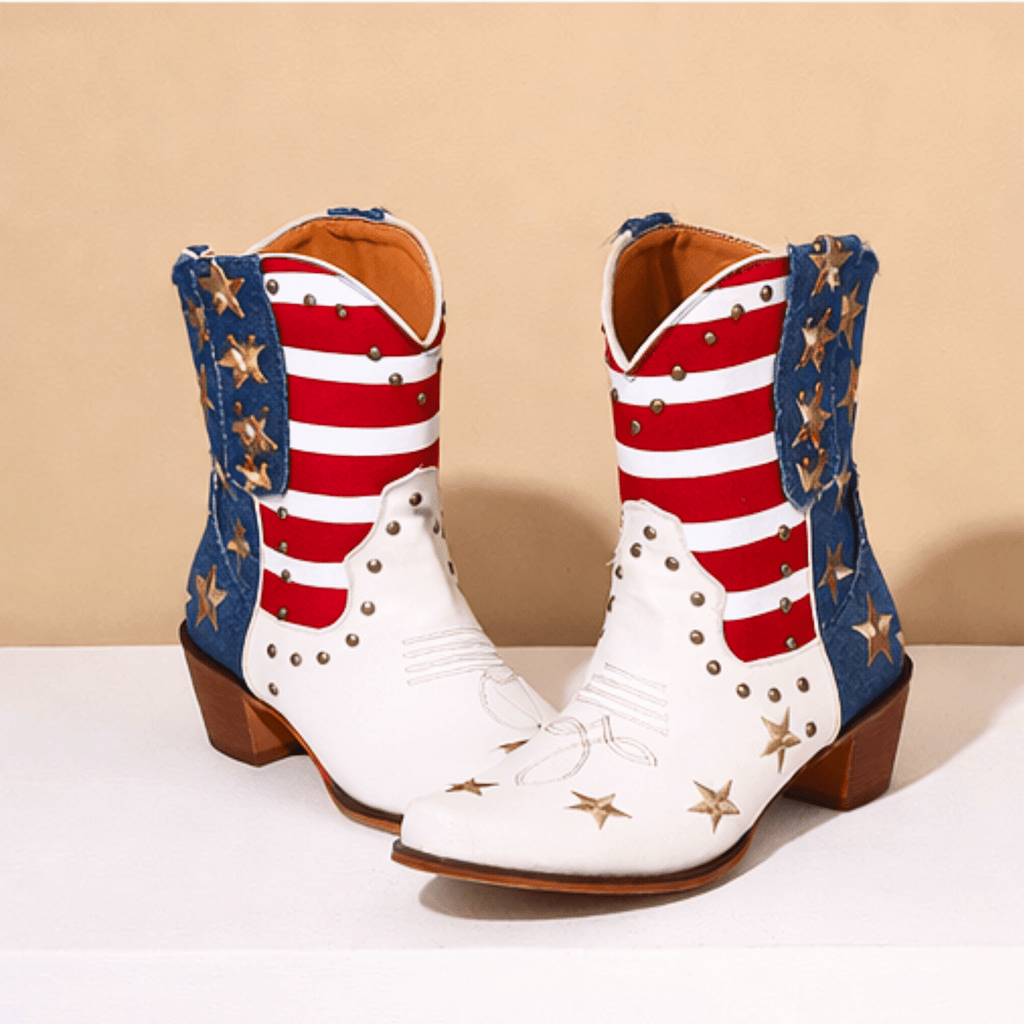 Cassia | Bold Star Denim Leather Boots