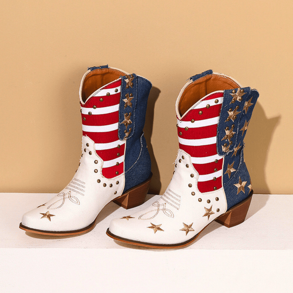 Cassia | Bold Star Denim Leather Boots
