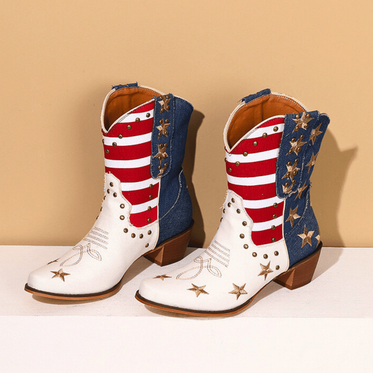 Cassia | Bold Star Denim Leather Boots