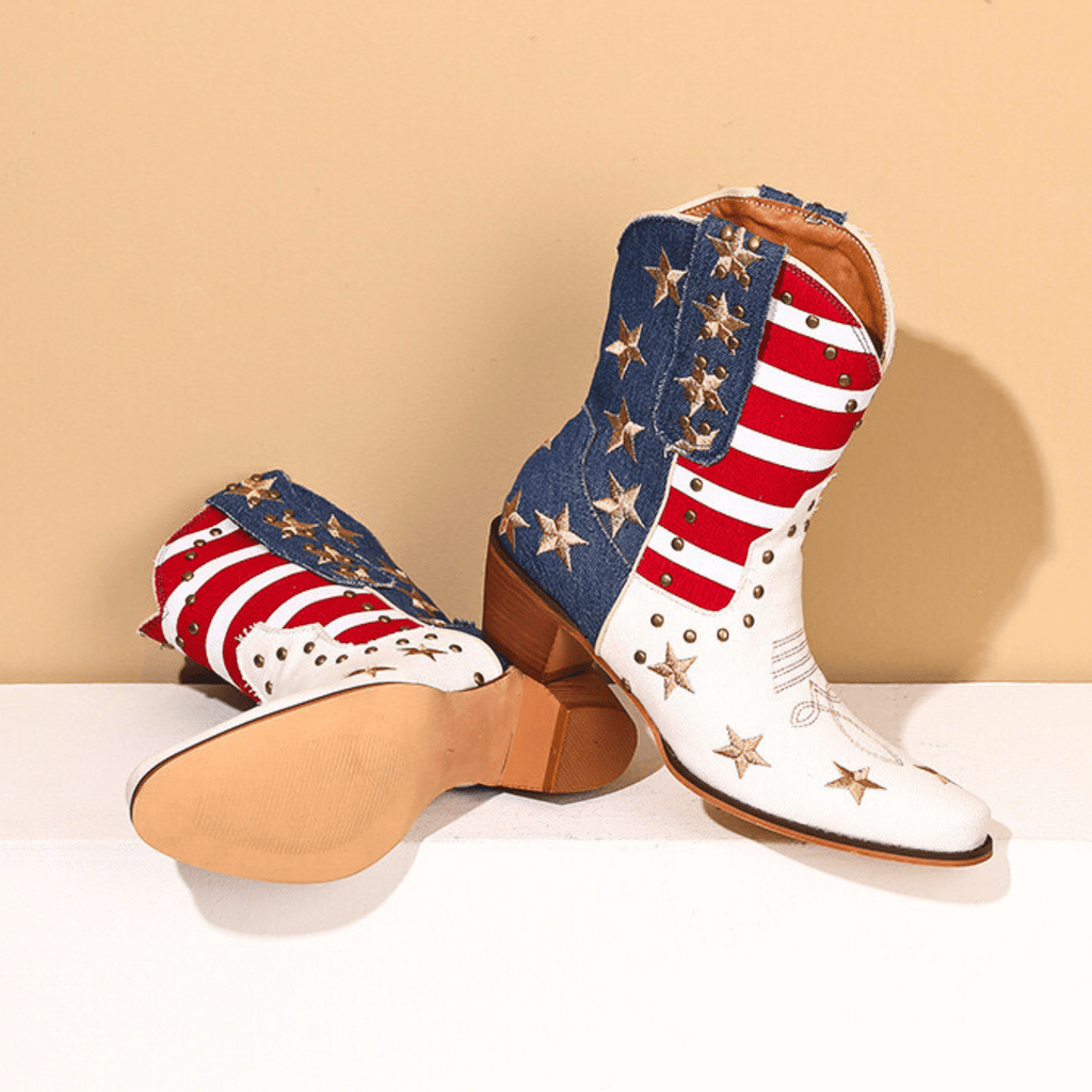 Cassia | Bold Star Denim Leather Boots