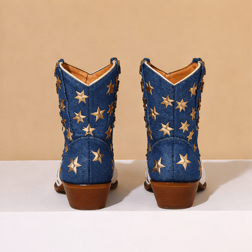 Cassia | Bold Star Denim Leather Boots