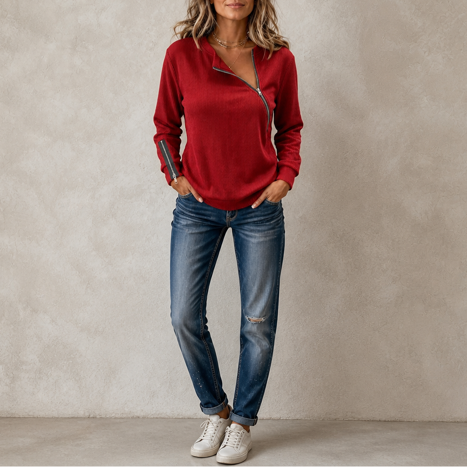 Charlene | Soft Asymmetric Zip Sweater