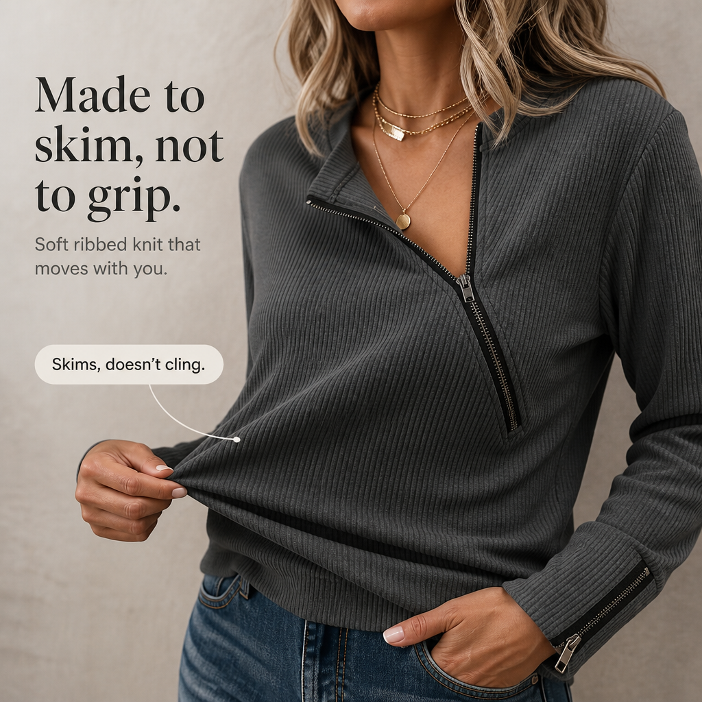 Charlene | Soft Asymmetric Zip Sweater