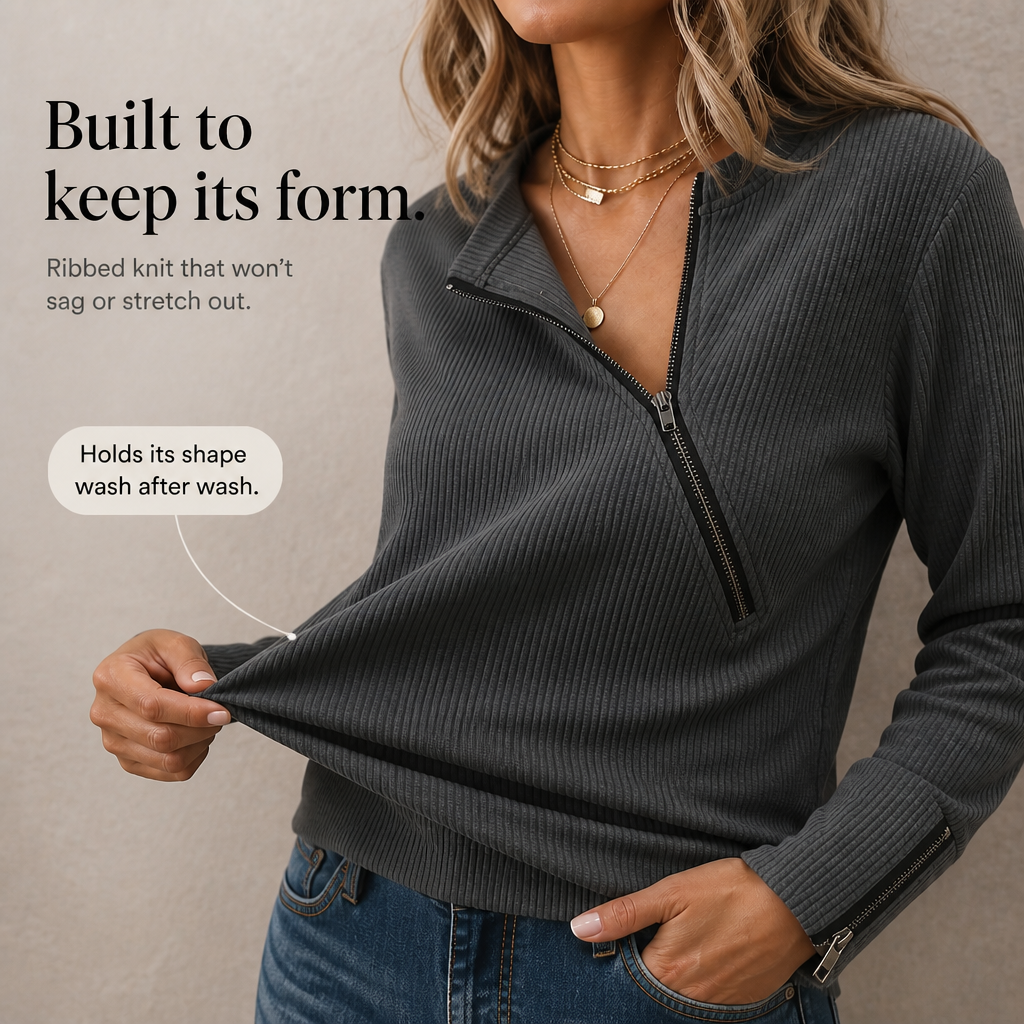 Charlene | Soft Asymmetric Zip Sweater