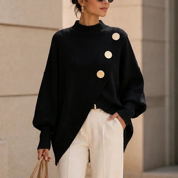 Christine | Soft Asymmetric Mock-Neck Sweater
