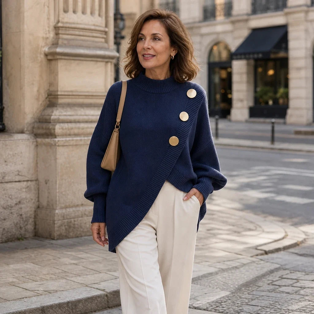 Christine | Soft Asymmetric Mock-Neck Sweater