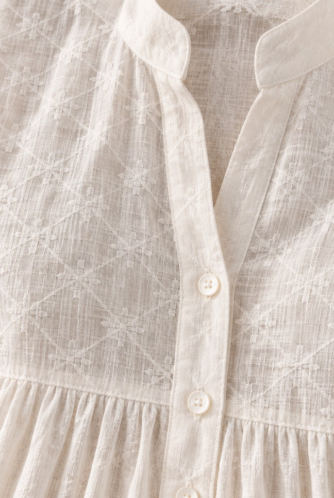 Catherine | Floor-Length Shirt Dress with Stand Collar, close-up 1
