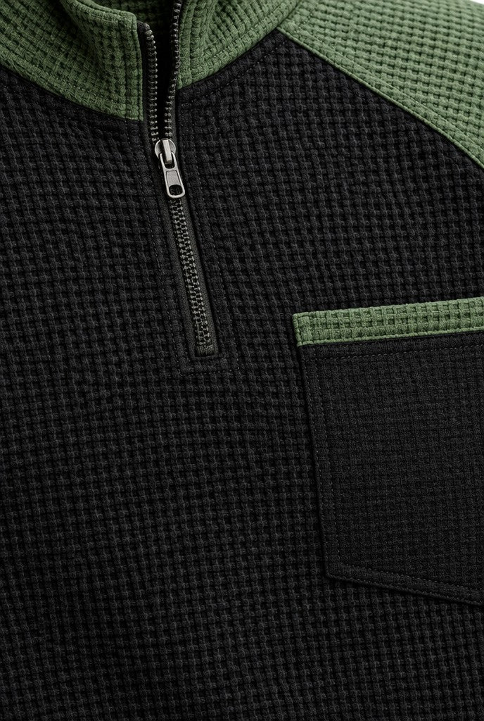 Evan | Textured Color-Block Quarter-Zip Pullover, close-up 1