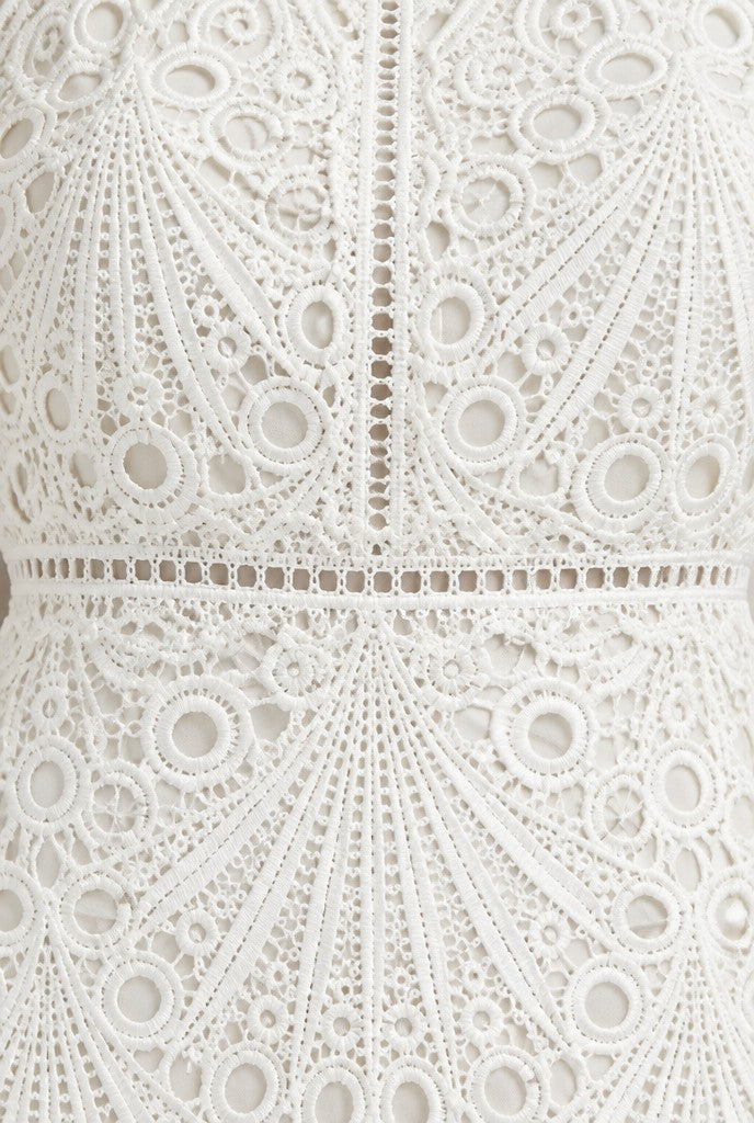 Liora | Guipure Lace Midi Dress, High-Neck, close-up 1