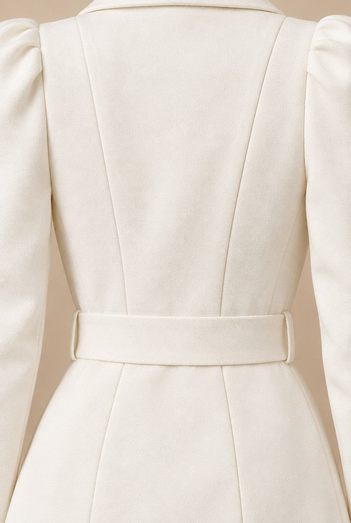 Karla | Blazer Dress with Tie Belt and Puff Shoulders, close-up 1