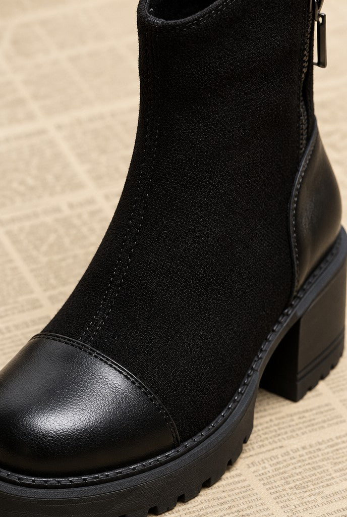 Luna | Ankle Boots with Chunky Block Heel and Zipper, close-up 1