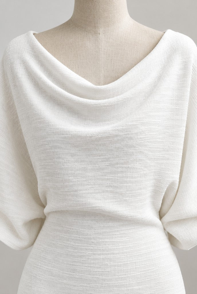 Tori | Draped Midi Dress with Batwing Sleeves, close-up 2
