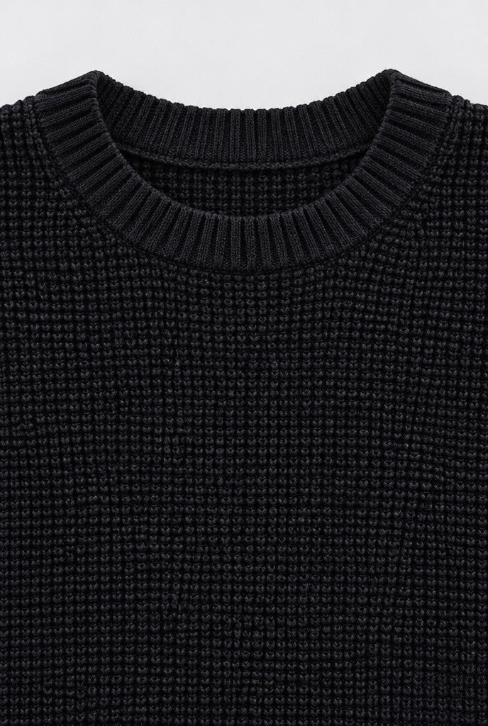 Tyler | Waffle Knit Top with Ribbed Crew Neck, close-up 2