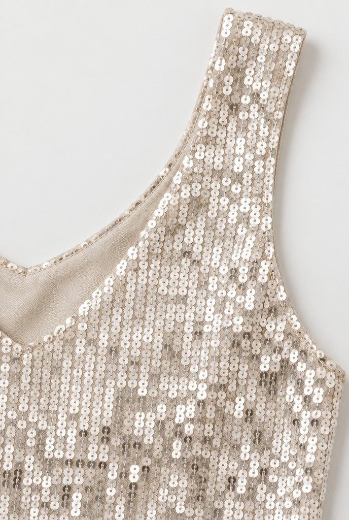 Pia | Sleeveless Sequin Top with V-Neck, close-up 2