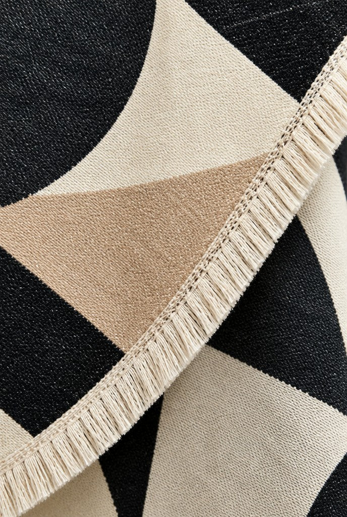 Tyra | Reversible Geometric Fringe Poncho, close-up 3
