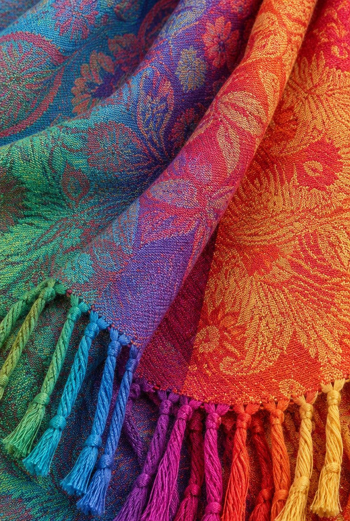 Jazmin | Jacquard Shawl with Fringes and Gradient, close-up 3