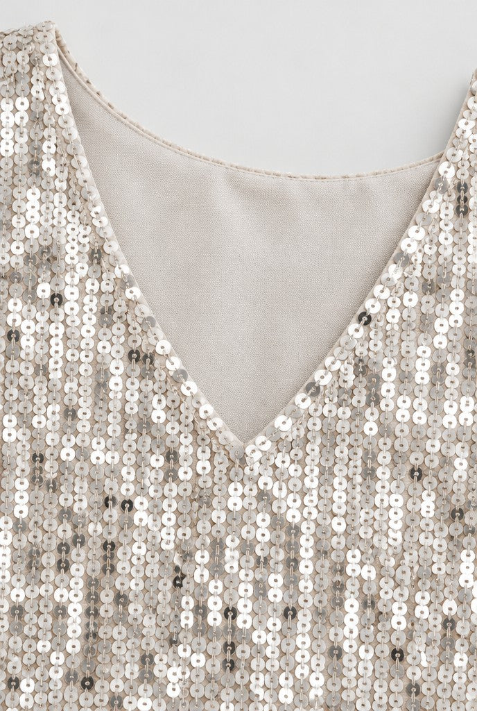 Pia | Sleeveless Sequin Top with V-Neck, close-up 3