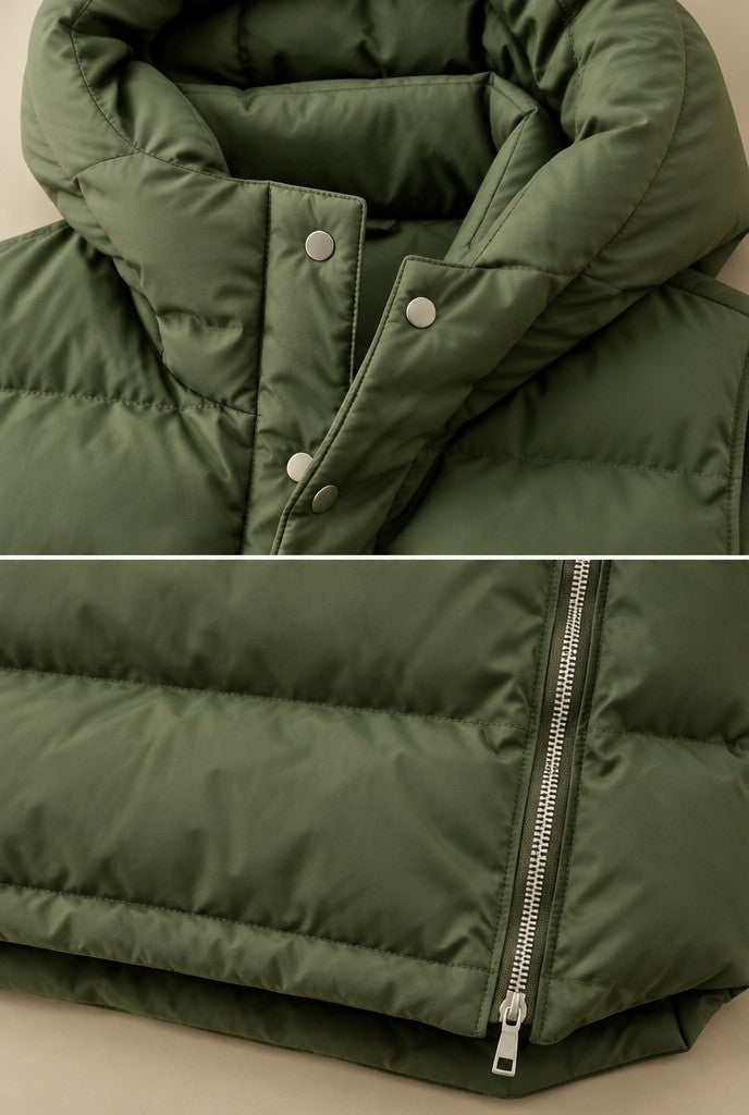 Haven | Hooded Quilted Vest with Side Zipper, close-up 3