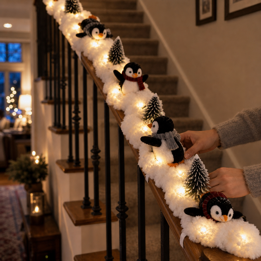 Penguin Staircase Garland with LED Lights